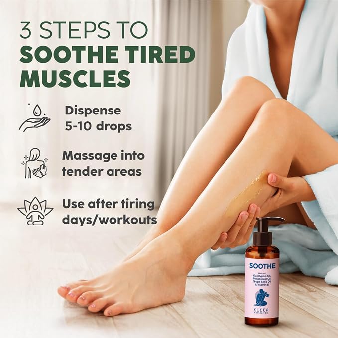 KUKKA Soothe Massage Oil for Muscle Relaxing - 6.76 fl oz - Instantly Comforts for Full Body Relaxation - Warming Sensation with Peppermint Eucalyptus - Infused with Vitamin E and Natural Extracts