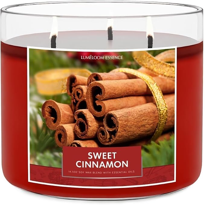 LUMELOOM Cinnamon Candles, 14.5oz, Large 3-Wick Soy Wax Candles for Home Scented, Sweet Cinnamon, Apple, Clove Scent, Holiday Gifts for Women, Men, Friend, Teacher, Long Burning Time