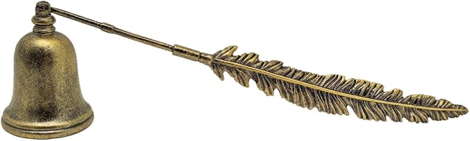 AIM & GGKK Vintage Bronze Feather Candle Snuffer Extinguisher - Long Handle with Bell-Shaped Cap, Decorative Candle Accessory for Smoke-Free Extinguishing