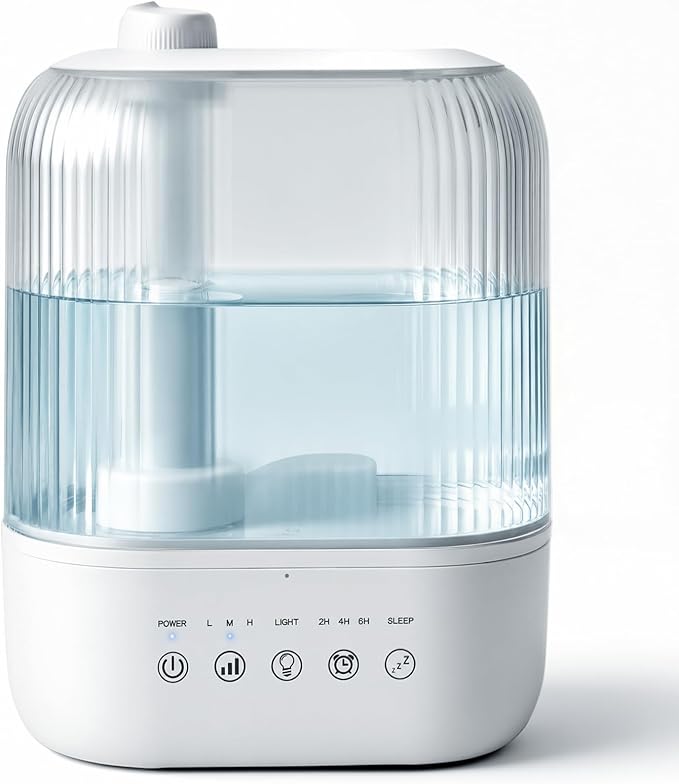 COWSAR Humidifier for Bedroom, 3L Top Fill Cool Mist Humidifier for Large Room, Easy to Fill & Clean, Quiet 22dB, Baby Humidifier, Nightlight, Timer/Sleep Mode, 360° Nozzle, Aromatherapy Tray, White