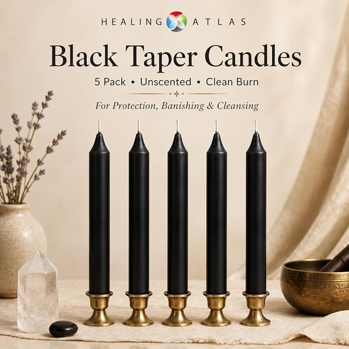 Black Spell Candles 6 Inch – 5 Pack Ritual Chime Candles for Wicca, Santeria, Altar, Prayer, Meditation, Manifestation & Spiritual Cleansing Black