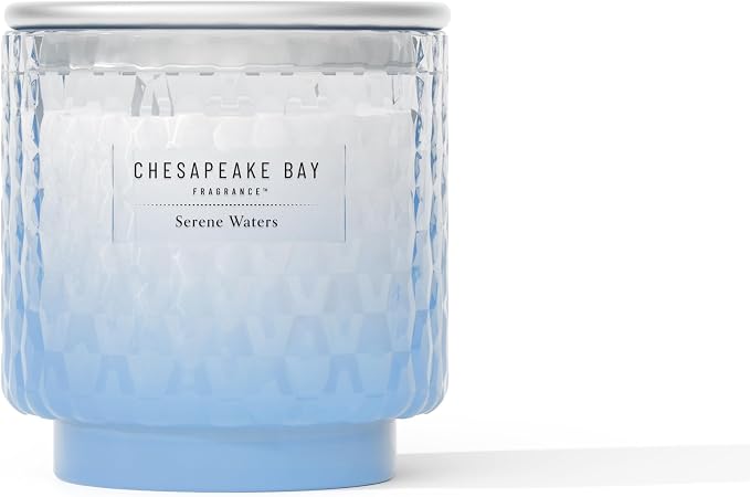 Chesapeake Bay, 11oz Serene Waters Scented Candle, Mood Evoking Fragrance, Textured Sea Glass-Inspired Jar, Premium Soy Blend Wax with Essential Oils, Coastal Fragrance for Home Décor or Gifting