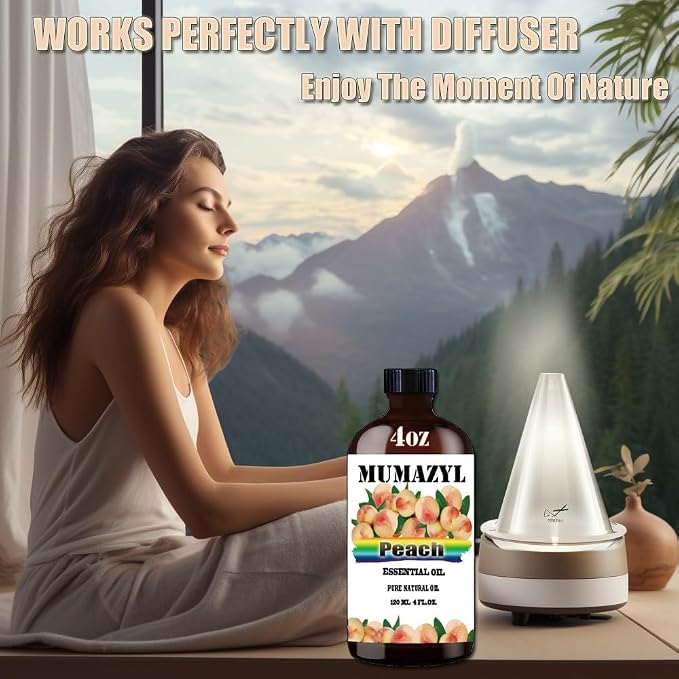 Peach Essential Oil, Peach Oil 4 Fl Oz 120ML for Diffuser Humidifier Yoga Cleaning DIY Candle Soap Making MUMAZYL Essential Oils