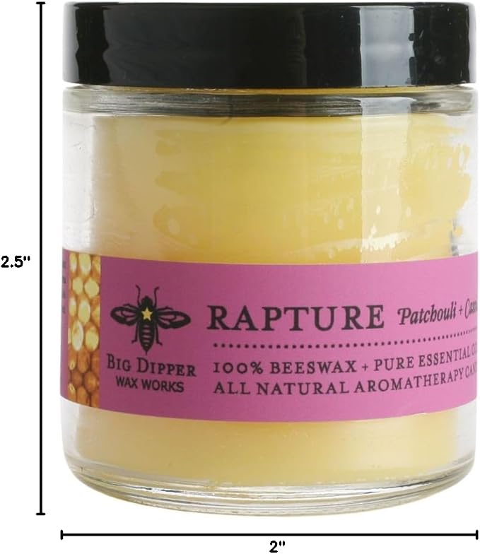 Big Dipper Wax Works Beeswax Aromatherapy Candle – Rapture, Patchouli & Cassia Essential Oils, 3.2 oz Apothecary Glass, 20-Hour Clean Burn, 100% Pure Beeswax & Cotton Wick