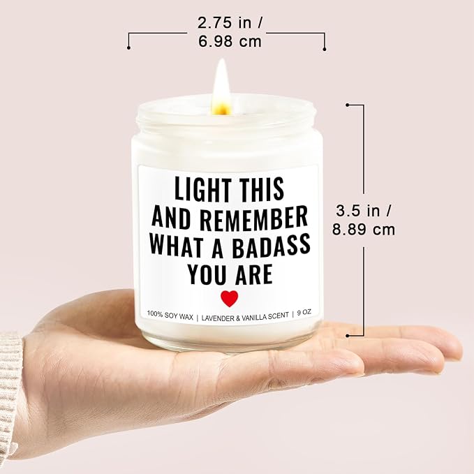Younift You are a Badass Candle - Motivational & Inspirational Gifts for Women - Encouragement Gifts for Women, Men - Sobriety, Self Love, Self Care, Mental Health, Get Well Presents - 9 oz