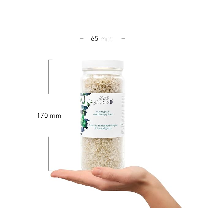 100% PURE Eucalyptus Sea Therapy Soak Bath Salts for Nourishing Skin, Relax Body & Mind Eucalyptus Essential Oils Home Spa Kit for Women & Men - 15 Oz
