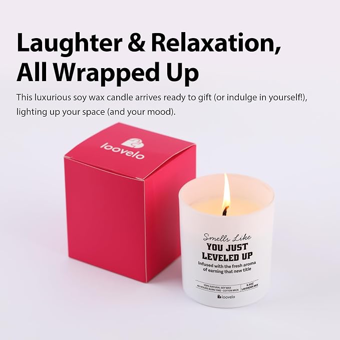 Smells Like You Just Leveled Up Congratulations Gifts On New Job Promotion Gifts for Coworkers Friends Scented Candle Home Office Jar Candle Sage Floral Lavender Scent Soy Wax 9.5 oz