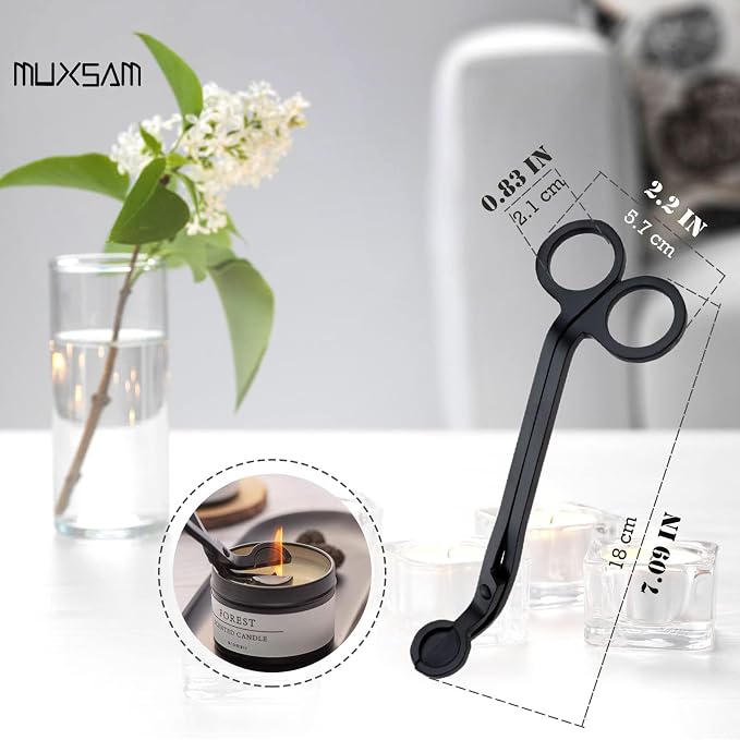 MUXSAM Candle Wick Trimmer, Wick Cutter, Steel Candle Scissor, Wick Clipper, Candle Shear Candle Care Tool for Scented Candle Lovers Gifts, Safely Remove Cut Wick Reduce Soot, Black