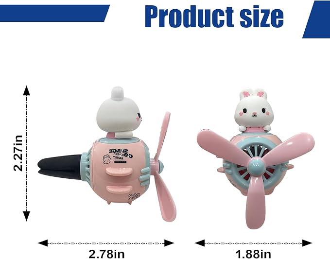 Pilot Rabbit Car Dashboard Air Vent Trim Clip, Cute Cartoon Car Rotating Propeller Air Outlet Decoration, Cool Automotive Interior Perfume Diffuser Ornament Accessories (Rabbit)