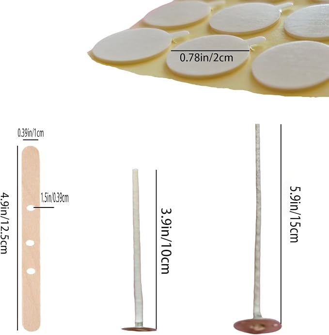 Candle Wicks for Candle Making, 200Pcs 4 Inch + 100Pcs 6 Inch Pre-Waxed Cotton Candle Wicks Kit with 300Pcs Wick Stickers, 20Pcs Candle Wick Holders & Clips, Candle Making Supplies for DIY Candles