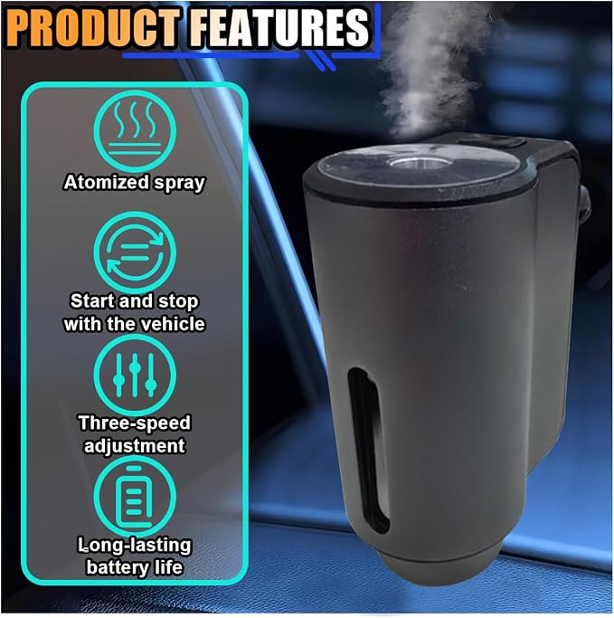 Smart Car Air Freshener Diffuser, Car Air Aroma Diffuser with Three Adjustable Intensity Levels, Rechargeable Intelligent Auto Aroma Diffusers with 3Pcs Empty Bottle (No Essential Oil)