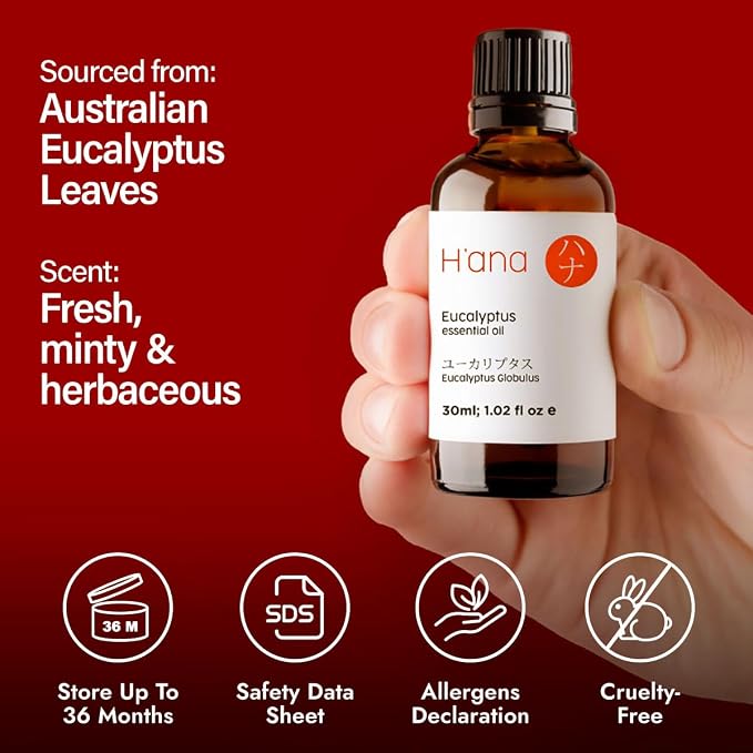 H'ana Eucalyptus Oil - 1.02 Fl Oz Eucalyptus Essential Oil for Hair, Skin, Diffuser, Aromatherapy & DIY