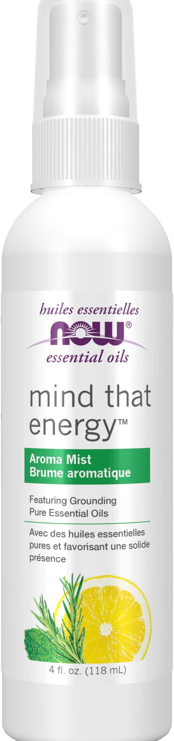 Now Essential Oils Mind that Energy Aroma Mist, 4 Fl. Oz - Peppermint, Lemon, Frankincense, Rosemary, Lavender, Sandalwood - Aromatherapy, Organic, Beige