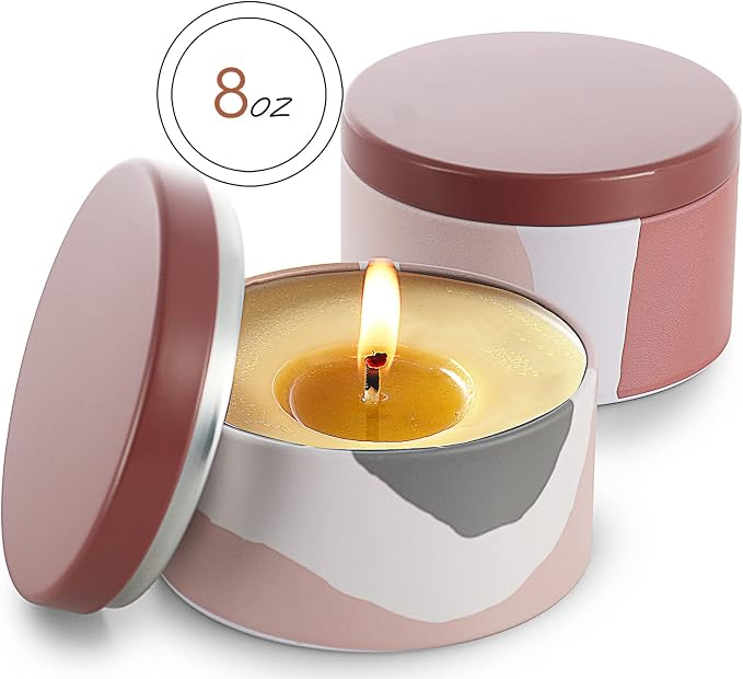 Hearth & Harbor Tin Candle Jars for Making Candles - DIY Candle Containers with Lids - Metal Candle Jars - Bulk Tins Storage for Candle - (12 Pieces) - (8 Ounces) - Abstract Shapes