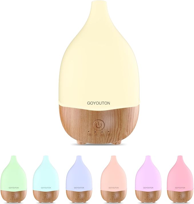 Essential Oil Diffuser, 200ml Small Aromatherapy Diffuser with 7 Color LED Lights Quiet Waterless Auto Shuts-off，Air Humidifier Aroma Diffuser，Ultrasonic Diffusers for Essential Oils for Office Home