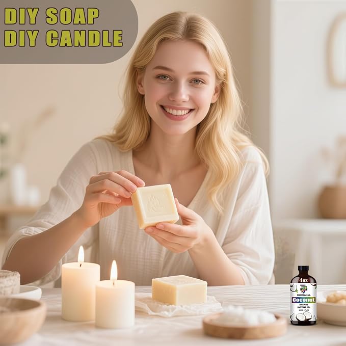 Coconut Essential Oil, Coconut Oils, for Diffuser, DIY Candles, Soap, Humidifier, Home, Gift, Essential Oil, GV77ZF Coconut Fragrance Oil - 4 fl oz (120 ml)