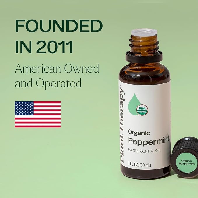 Plant Therapy Organic Peppermint Essential Oil 10 mL (1/3 oz), 100% Pure, Undiluted, USDA Certified Organic, Undiluted, Natural Aromatherapy, for Neck Tension and Muscle Discomfort