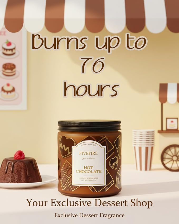 Hot Chocolate Scented Candles for Winter Home, 13oz Natural Soy Wax 2-Wick Jar, Up to 76-Hour Clean Burn, Rich Cocoa Chocolate Home Fragrance, Gift for Women Men