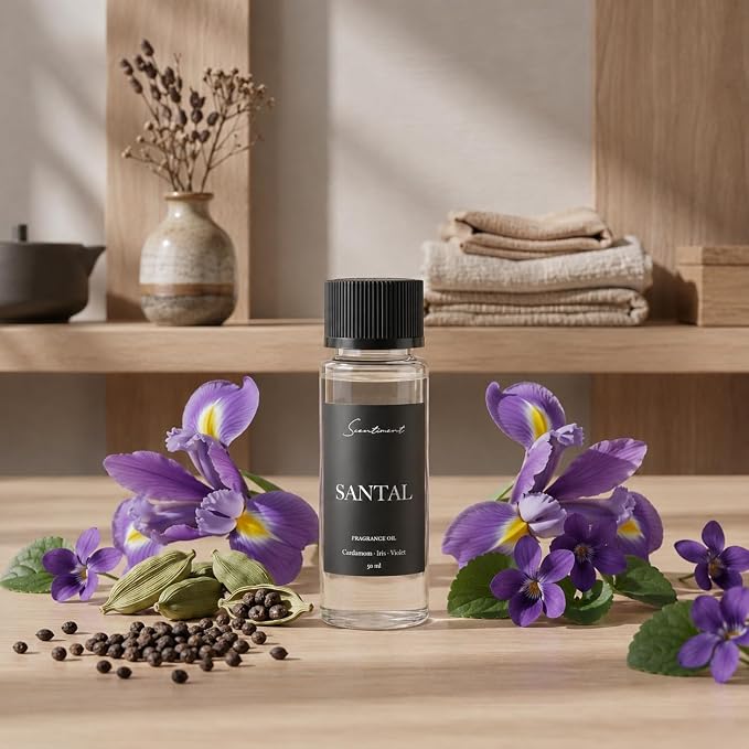 Scentiment Santal Diffuser Oil - Premium Hotel Scent with Notes of Cardamom, Cucumber, & Mint Home Scent, Aromatherapy Fragrance Oil Diffuser Refill - 1.69 fl oz (50 mL)