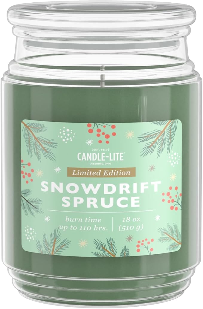 Candle-lite Holiday Scented Candles, Spruce with Balsam Bark & Cedarwood, 18 oz Single-Wick Jar, Proudly Poured in USA, Christmas Home Decor, 110 Hours of Burn Time, Holiday Gift for Men & Women