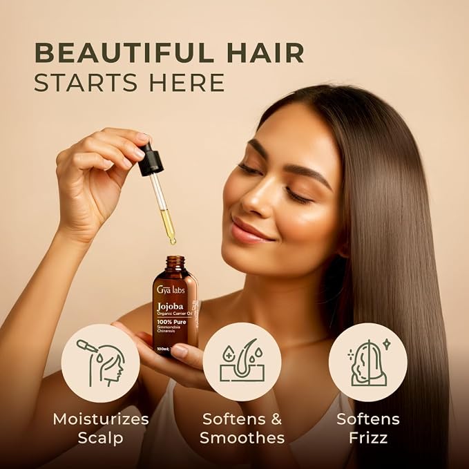 Gya Labs USDA Organic Jojoba Oil - 3.4 Fl Oz - Carrier Oil for Hair, Skin, Face, Scalp & Body Massage