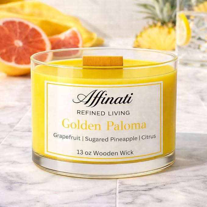Affinati Golden Paloma Wooden Wick Candle – Luxury Wooden Bowl, 13 oz
