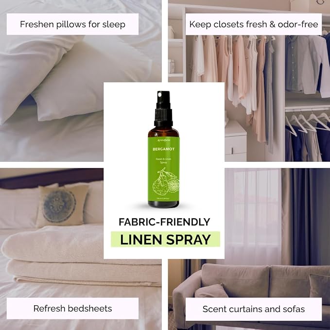 Bergamot Room, Linen & Pillow Spray by Aromafume | 100ml/3.38 fl oz | with Pure Bergamot Essential Oil | Aromatherapy Spray for Relaxation, Sleep & Stress Relief | Mist for Bedding, Fabric