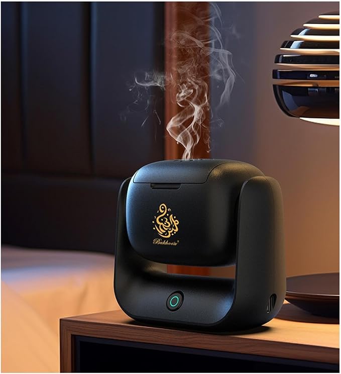 Luxury Electric Bakhoor Burner 2025 Portable USB Type-C Rechargeable Mini Incense Diffuser Arabic bakhoor Muslim Incense Holder for Car and Home,B36 Black