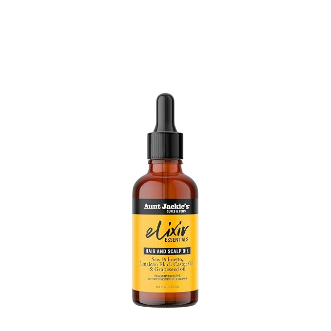 Aunt Jackie's Elixir Essentials Hair & Scalp Oil, Saw Palmetto, Jamaican Black Castor Oil & Grapeseed Oil, Nourishes, Thickens & Supports Hair Growth, 2 oz
