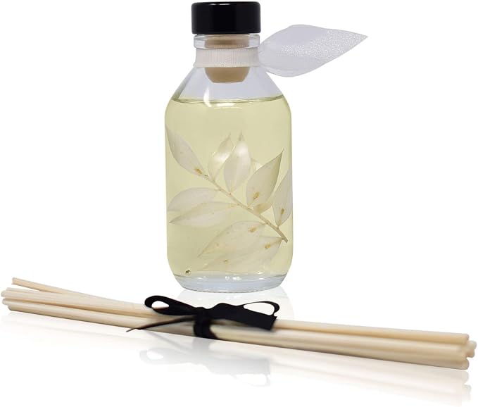 Coconut & Eucalyptus Reed Diffuser Set, Room Fragrance, Shelf Decor | Coconut, eucalyptus, and mint profile, spa aroma, guest bathroom, decorative glass bottle, home scent, entryway,