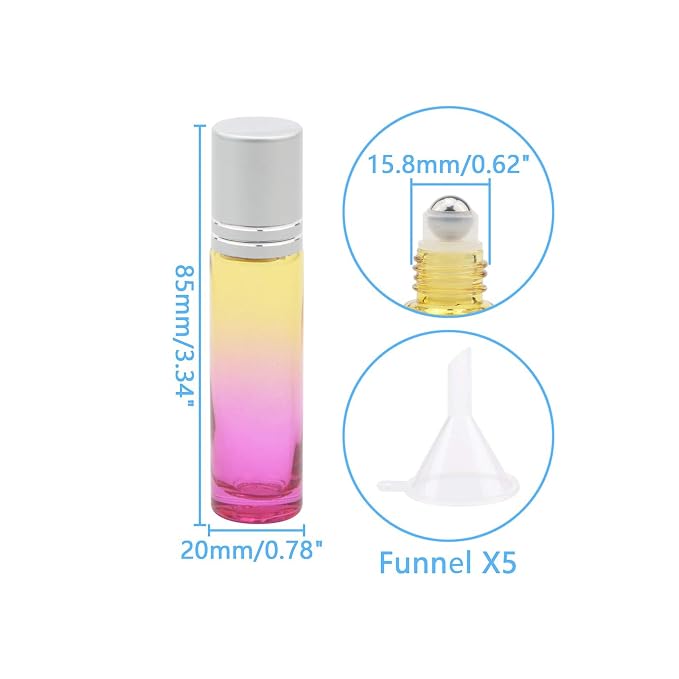 10Pcs Glass Rolling Bottles Set, 10ml (1/3oz) Yellow Rose Gradient Roll on Vials with Funnels for Essential Oil Aromatherapy Perfume Liquid Massage
