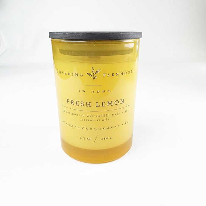 DW Home Crarming Farmhouse Fresh Lemon Scented Candle – 8.2 oz, Hand-Poured, Richly Fragranced with Citrus Aroma, Wooden Wick, Home & Kitchen Décor Gift