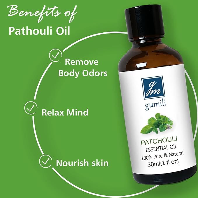 GM Gumili Patchouli Essential Oil 1 Oz, 100% Pure Patchouli Oil for Skin, Diffuser, Perfume & DIY - 30ml