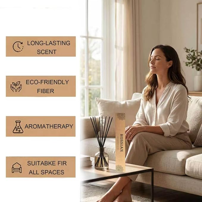 HOSSIAN Reed Diffuser Sticks, Natural Rattan Wood Sticks Essential Oil Aroma Diffuser Sticks Refill Replacement for Aroma Fragrance (Black Fibre17Inch*3.5mm 60PCS)