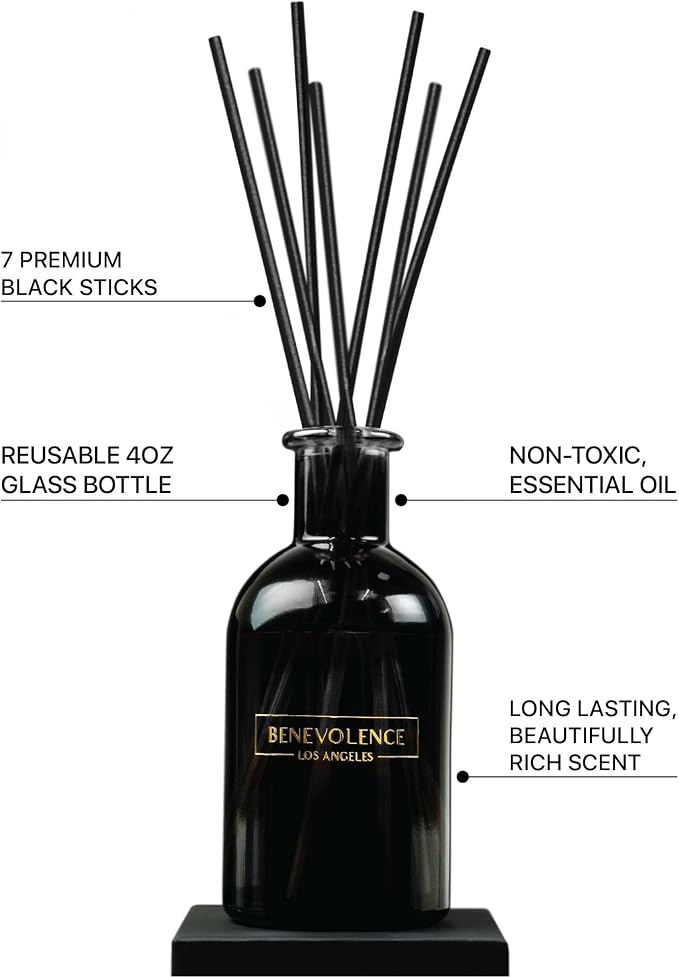 Benevolence LA Reed Diffuser Set, Energizing Redcurrant & Vanilla Fragrance Diffuser, Aromatherapy Reed Diffuser Sticks, Scented Oil Diffuser Sticks, for Home Made with Natural Essential Oil
