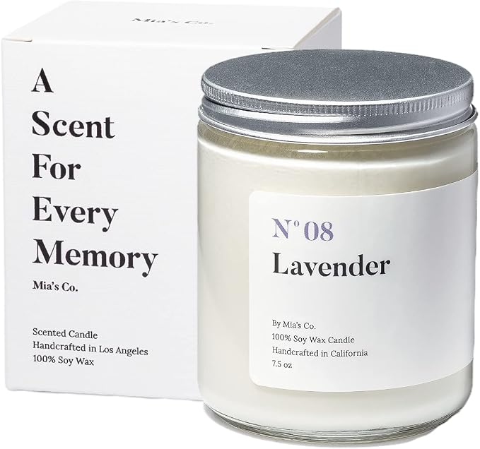 Mia's Co Lavender Scented Candle, Handmade with Natural Soy Wax and Cotton Wicks, 7.5 oz Minimalist Aromatherapy Candle for Home, Long Lasting Burning for Stress Relief, Candle Gift for Women