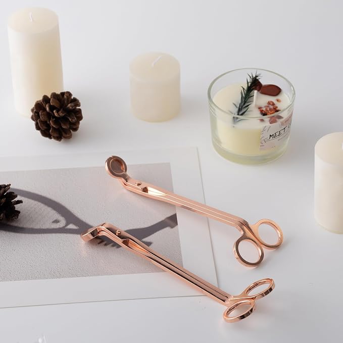 2 Pack 7.08 in Rose Gold Candle Wick Trimmer, Bulk Wick Candle Accessories, Candle Care Wick Clipper Cutter, Scissors for Safe Flame Control and Cleaner Burn