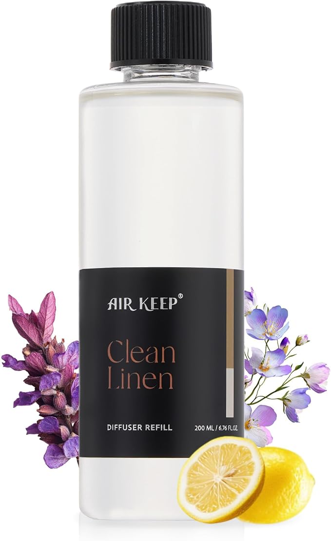 Airkeep Clean Linen Reed Diffuser Refill – 6.76 fl oz – Premium Scented Oil for Home Aromatherapy – Long-Lasting Fragrance for Reed Diffusers – Perfect for Bathroom, Bedroom & Home Decor