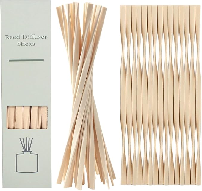 25PCS Volatile Sticks Reed Diffuser Sticks 7mm x 9.45 Inch Twisted, Natural Aroma Essential Oil Refill Replacement for Home Fragrance, Artistic Shape for Larger Air Contact