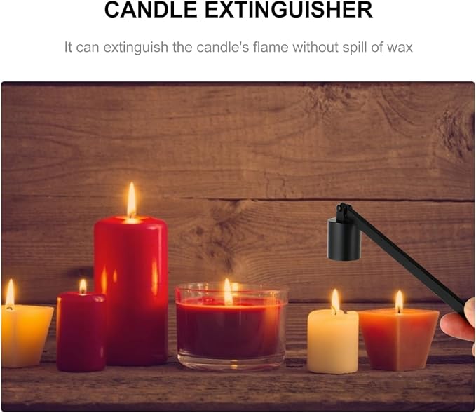 MAGICLULU Black Candle Snuffer with Handle, Stainless Steel Wick Extinguisher for Scented Candles, Black Flame Put Out Tool for Christmas Holiday Party Home Decor, 6.6 Inch Straight Tube Design
