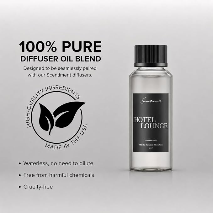 Scentiment Hotel Lobby Diffuser Oil – White Tea, Bergamot, Orange Blossom, Amber & Marine Scent for Diffusers, Fragrance Oil - 4.06 fl oz (120 mL)