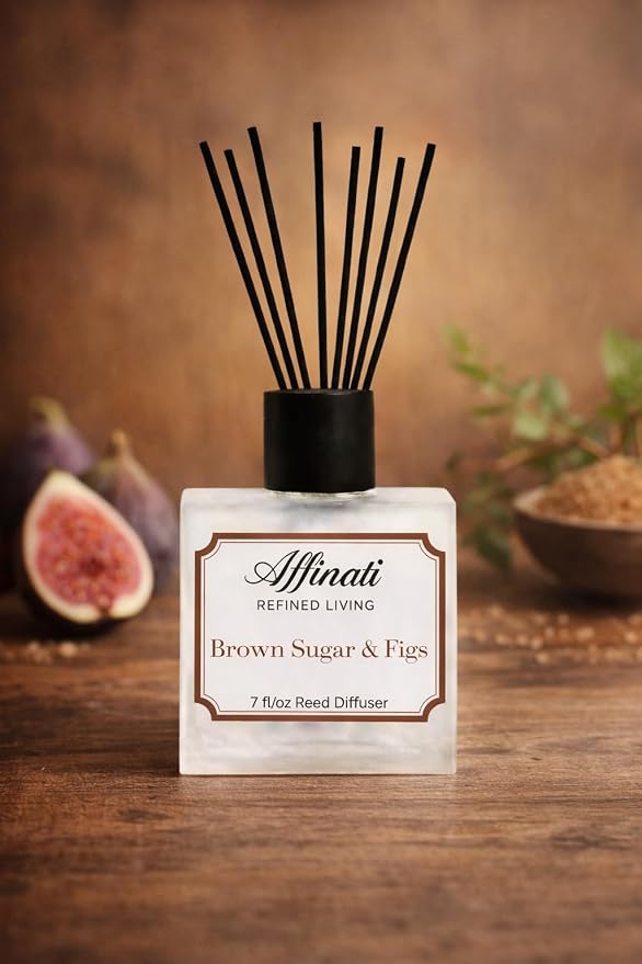 Affinati Brown Sugar & Figs Reed Diffuser – 7.0 fl oz Home Fragrance Diffuser with 8 Reeds – Long Lasting Flame Free Room Fragrance for Bedroom, Bathroom, Office & Living Room