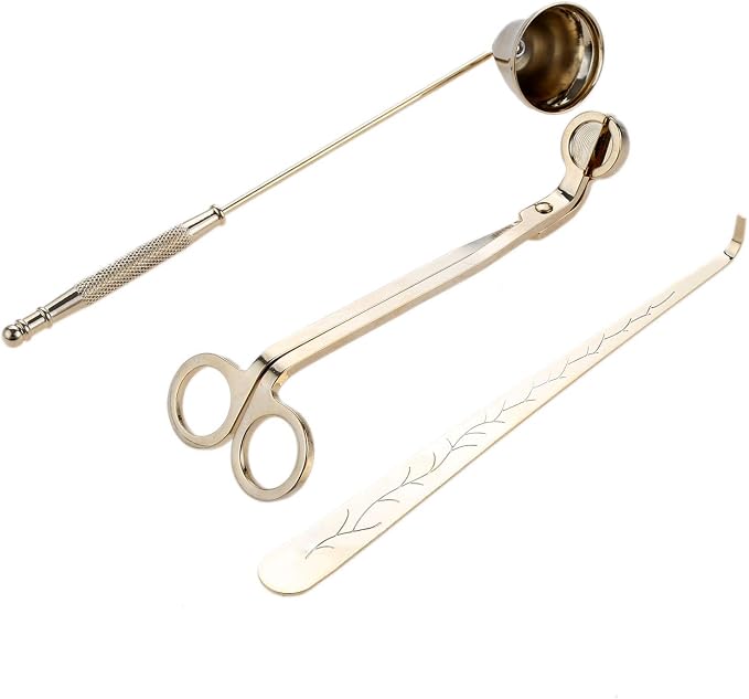 MUXSAM 3 in 1 Candle Tools Candle Accessory Set - Candle Snuffer, Candle Wick Trimmer, Candle Wick Dipper - Candle Cutter Candle Maintenance Kit Gift for Candle Lover(Gold)