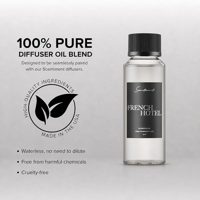 Scentiment French Hotel Diffuser Oil - Premium Hotel Scent with Notes of Clove, Patchouli & Sandalwood Home Scent, Aromatherapy Fragrance Oil Diffuser Refill - 4.06 fl oz (120 mL)