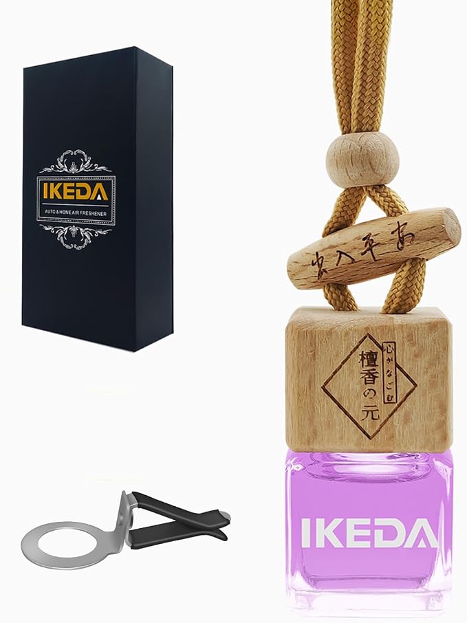 ikeda fragrance Car Air Freshener | Square Hanging Car Scent with Vent Clip Bottle | Long Lasting Fragrance | Essential Oil Diffuser | Odor Eliminator Deodorizer (Square-Peaches)
