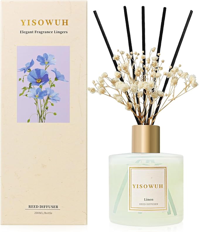 Diffusers for Home 6.76 fl oz（200ml）, YISOWUH Linen Reed Diffuser Set Oil Diffusers with 8 Reed Sticks, Long Lasting Fragrance for Home Decor, Bathroom, Livingroom, Gifts