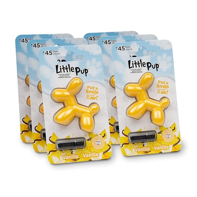 Little Pup 96602-6PK Vanilla Scent, Car Air Freshener, Clips to A/C Air Vent, Alcohol-Free Fragrance Oil, Non-Hazardous and Non-Toxic Plastic, Set of 6