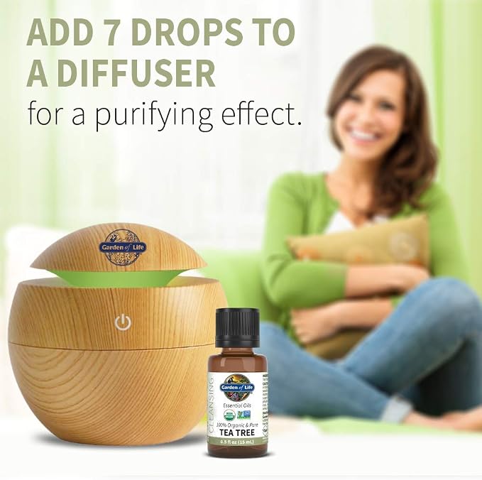 Garden of Life Tea Tree Essential Oil – 100% Pure Essential Oil for Diffuser, Aromatherapy, Meditation, Purifying and Refreshing, USDA Organic, Non-GMO, 0.5 fl oz