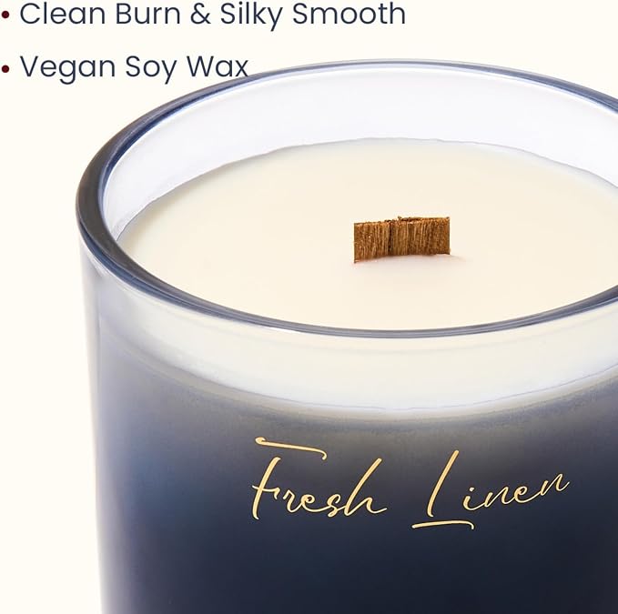 M&SENSE 16.6oz Natural Soy Large Jar Candle with Wooden Wick | Fresh Linen Scent | 95-Hour Burn & Long-Lasting Burn | Housewarming Gift for Men and Women