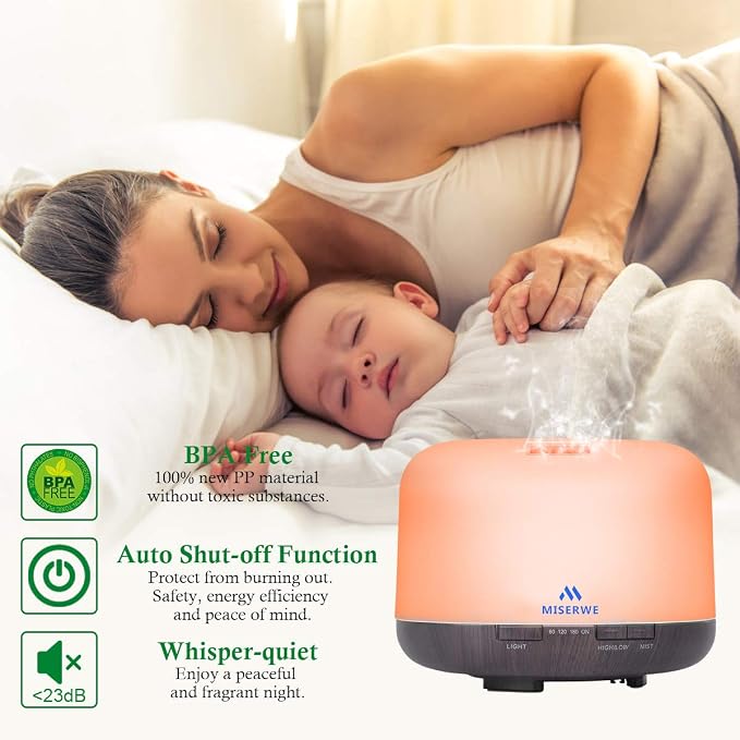 Diffuser 500ML Essential Oil Diffuser with Adjustable Mist Mode and 4 Timer Setting Diffuser for Essential Oils Waterless Auto Shut-Off for Home Office Yoga Spa